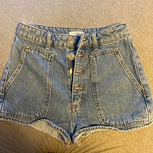 Sandro Paris Exposed Button Fly Denim High Rise Shorts EUR Size 36